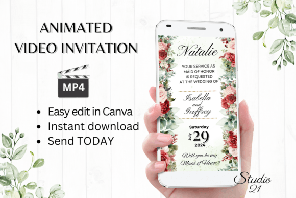 Red Rose Maid of Honor Proposal: A Digital Invitation Template