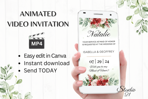 Red Rose Maid of Honor Proposal W3448MH: A Fresh Take on Wedding Invites