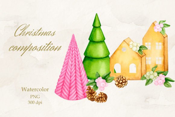 Scandinavian Christmas Composition: Watercolor PNG for Designers